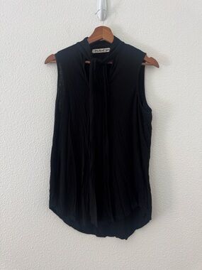 Michael Stars Sleeveless Tie-Neck Black Top Lightweight OS S/M
